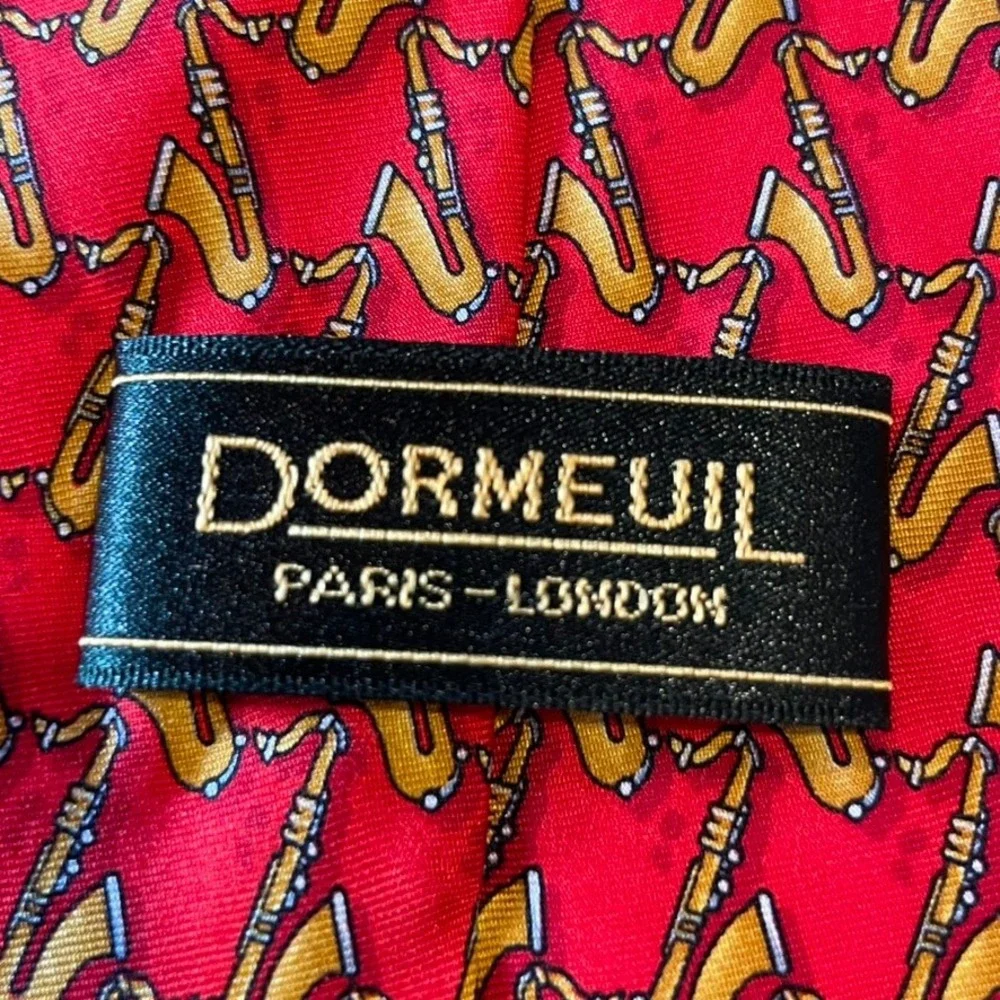Dormeuil Silk‎ Tie Red Saxophone Pattern Hand Musician Italy Men's Neckwear